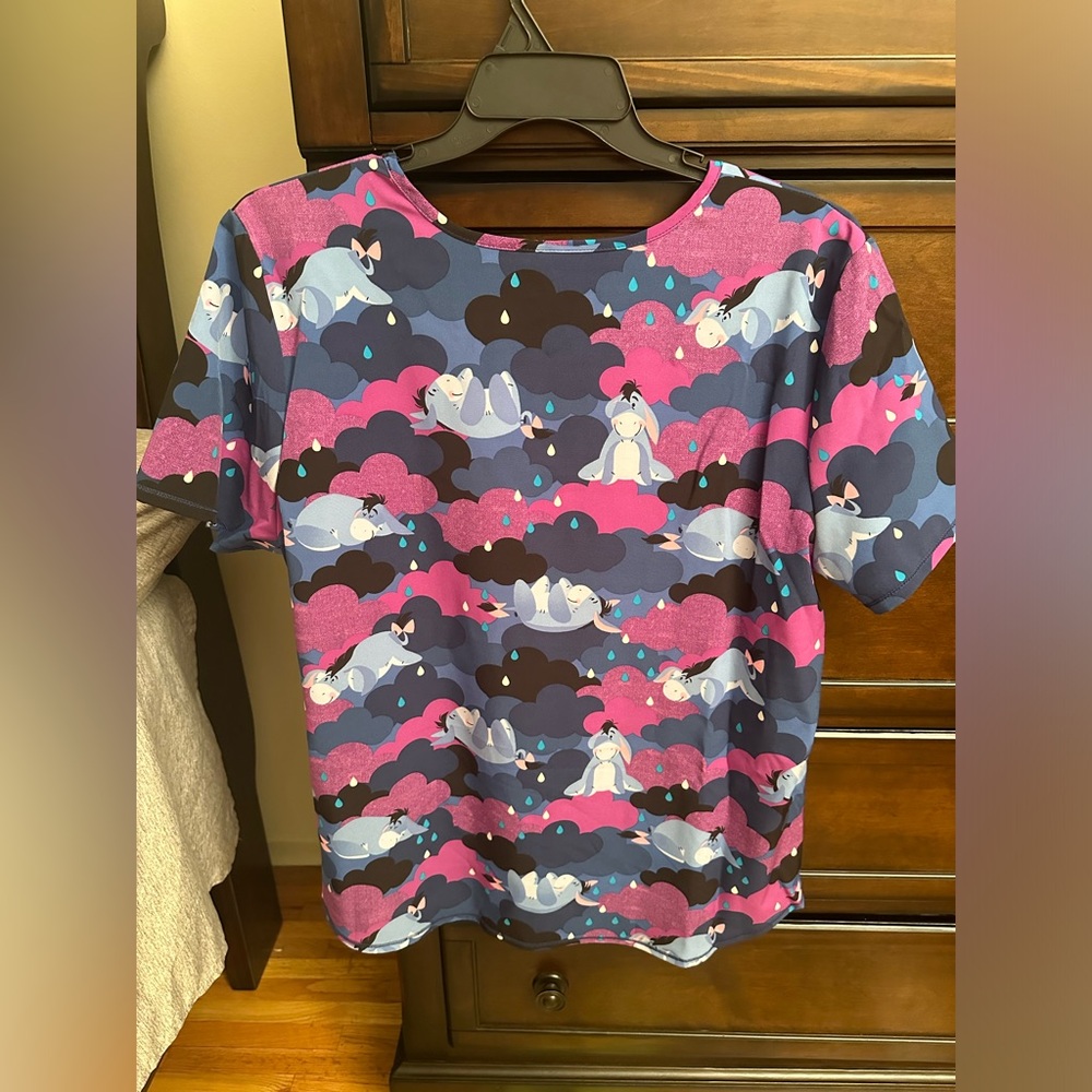 Disney "Eeyore Rain"  Women’s V-Neck Scrub Top Size XL-New